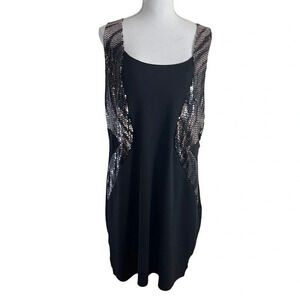 Fashion to Figure Black Dress Silver Sequins Plus Size 3X Racerback Knee Length